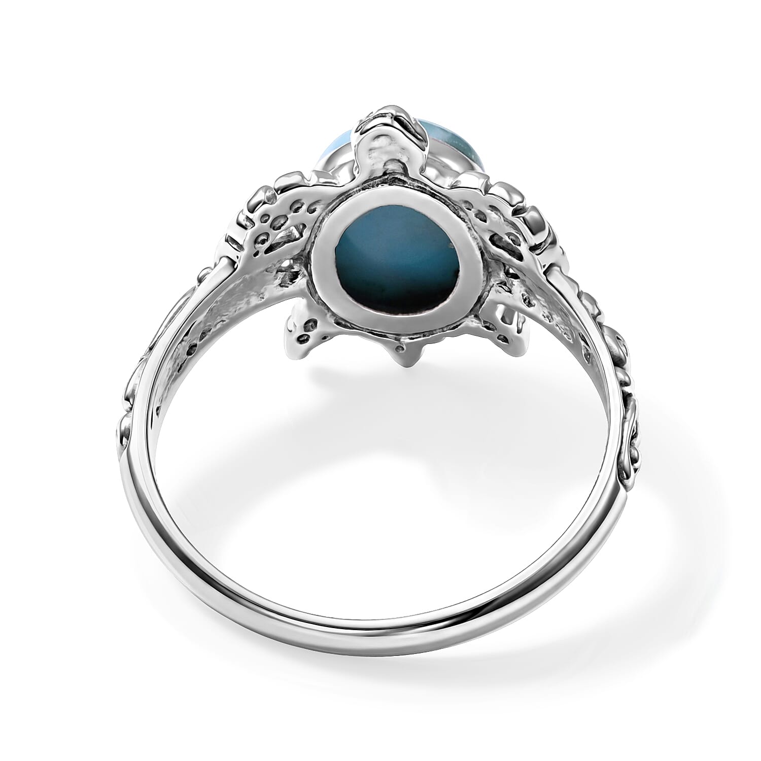 D'Joy Bali Legacy AAA Larimar 3.50 ctw Turtle Ring in Sterling Silver (Size 5.0)