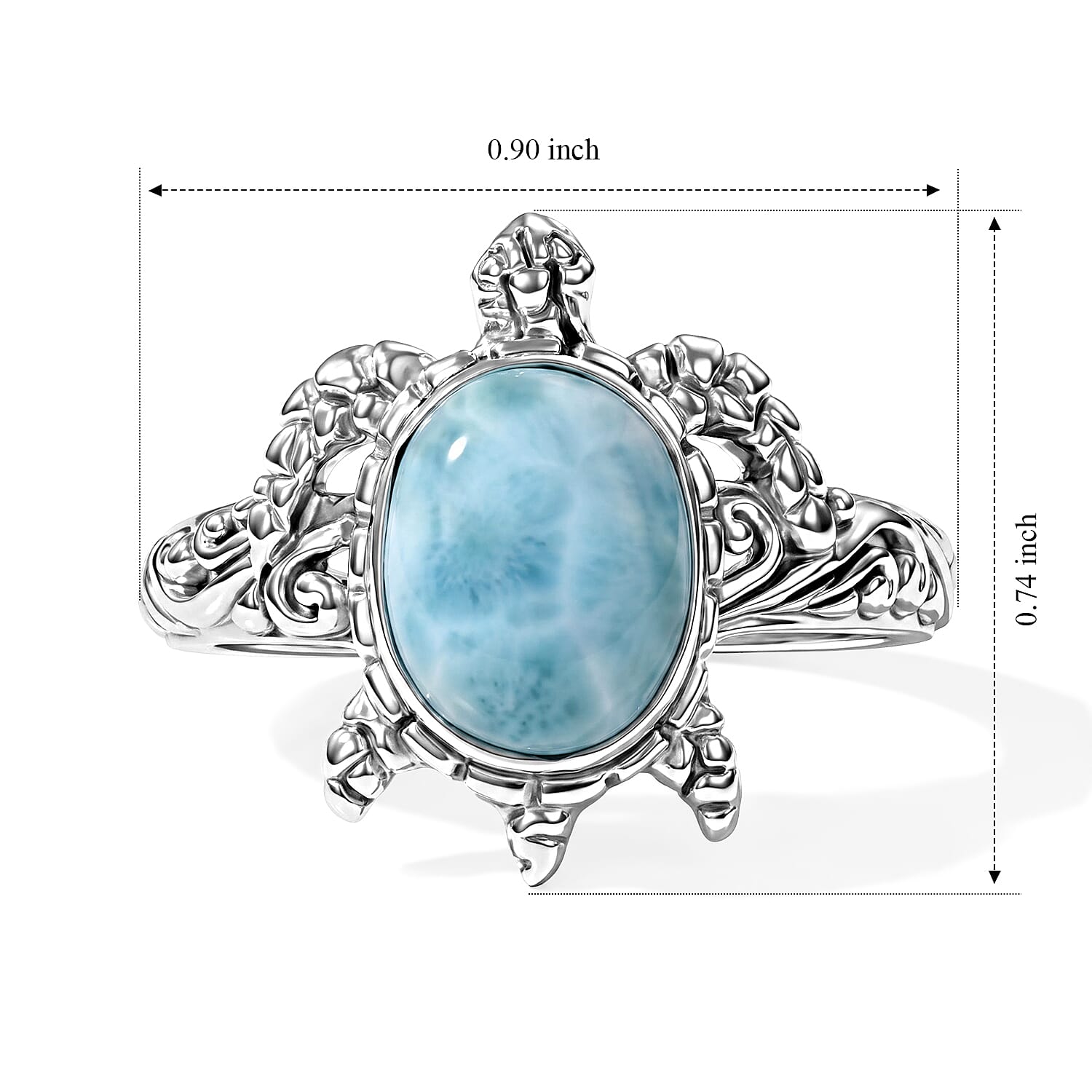 D'Joy Bali Legacy AAA Larimar 3.50 ctw Turtle Ring in Sterling Silver (Size 5.0)