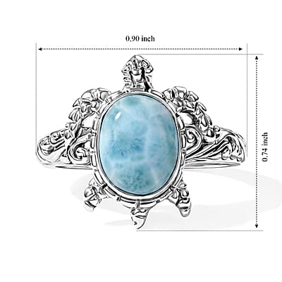 D'Joy Bali Legacy AAA Larimar 3.50 ctw Turtle Ring in Sterling Silver (Size 5.0)