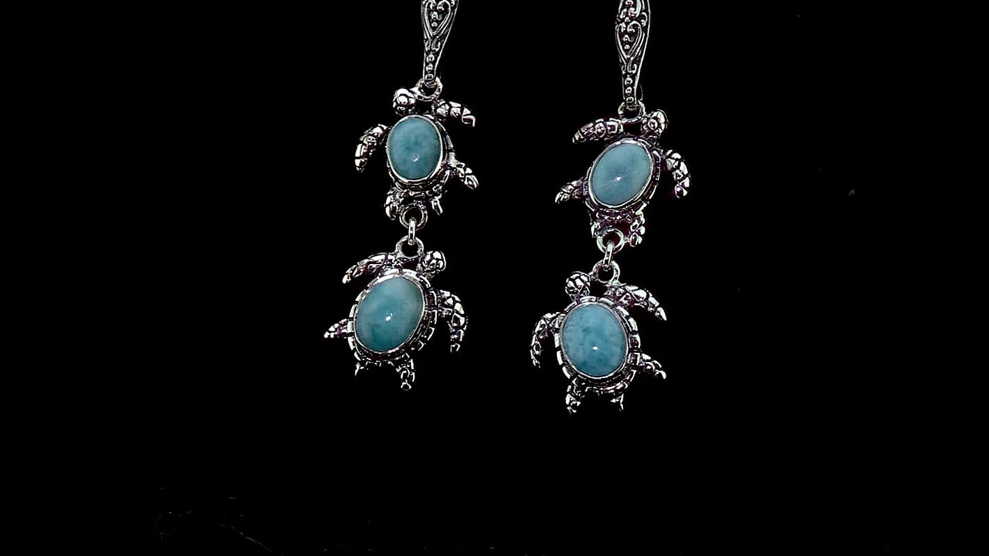 D''Joy Bali Legacy Larimar 8.20 ctw Turtle Earrings in Sterling Silver