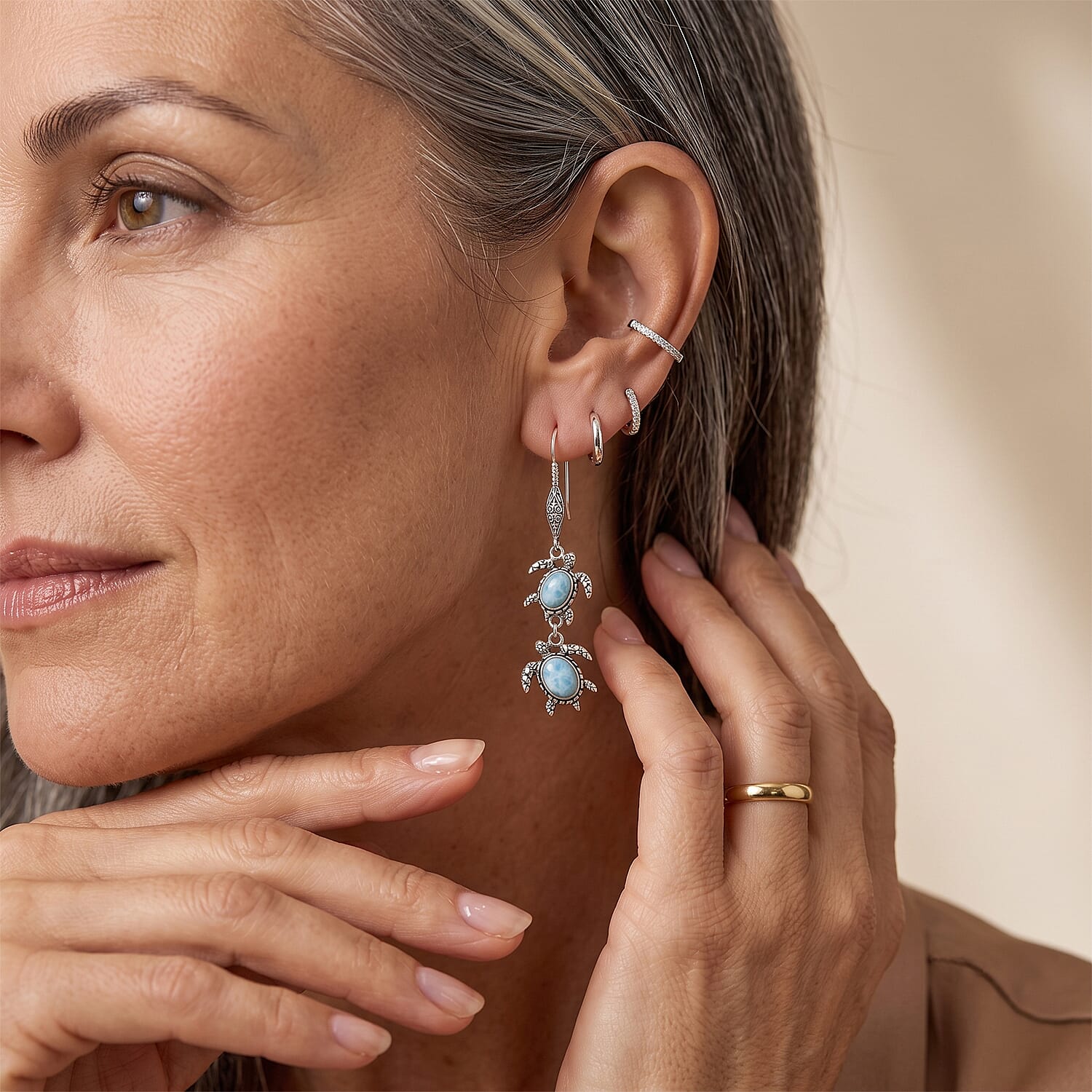 D'Joy Bali Legacy Larimar 8.20 ctw Turtle Earrings in Sterling Silver