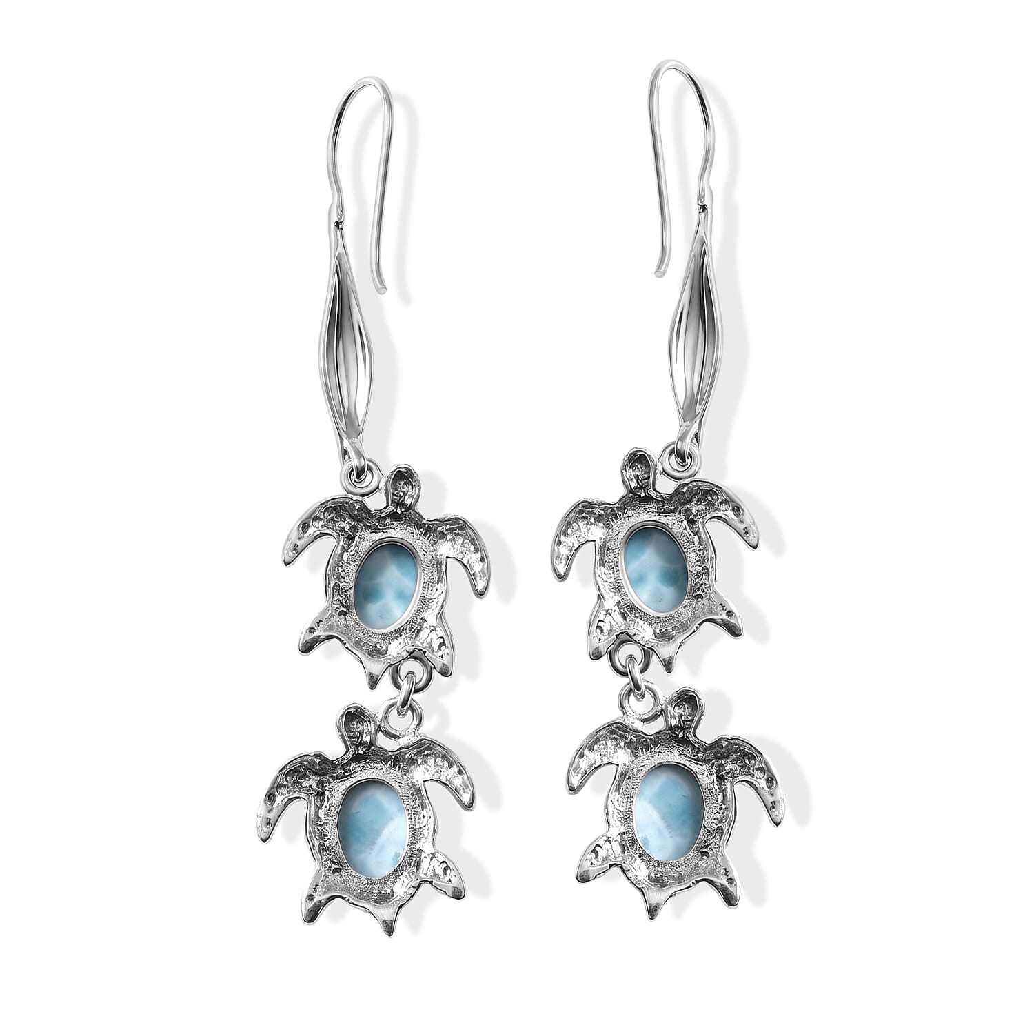 D'Joy Bali Legacy Larimar 8.20 ctw Turtle Earrings in Sterling Silver