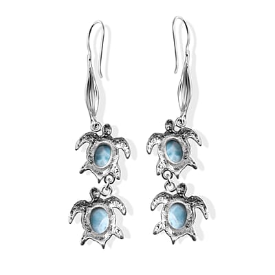 D'Joy Bali Legacy Larimar 8.20 ctw Turtle Earrings in Sterling Silver