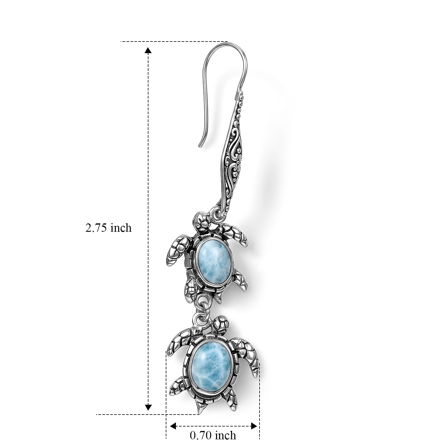 D'Joy Bali Legacy Larimar 8.20 ctw Turtle Earrings in Sterling Silver