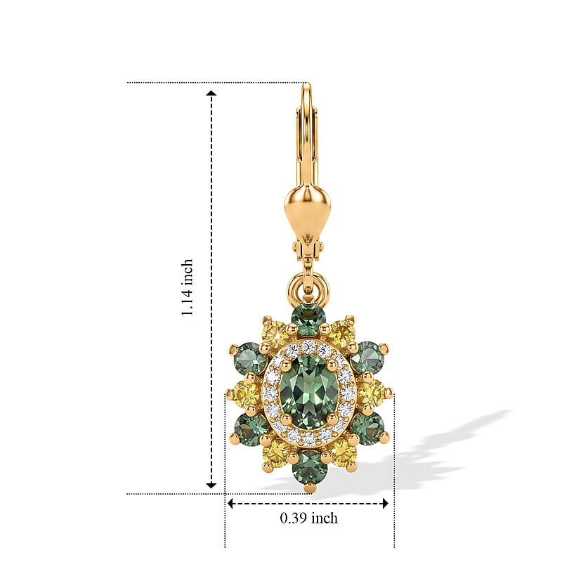 D'Joy Premium Tanzanian Natural Green Apatite and Multi Gemstone 1.25 ctw Earrings in 18K Vermeil Yellow Gold Over Sterling Silver