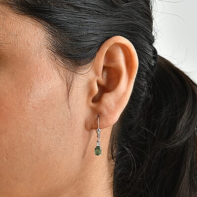 D'Joy Premium Tanzanian Natural Green Apatite and Moissanite 1.00 ctw Lever Back Earrings in Rhodium Over Sterling Silver