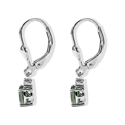 D'Joy Premium Tanzanian Natural Green Apatite and Moissanite 1.00 ctw Lever Back Earrings in Rhodium Over Sterling Silver
