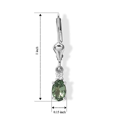 D'Joy Premium Tanzanian Natural Green Apatite and Moissanite 1.00 ctw Lever Back Earrings in Rhodium Over Sterling Silver