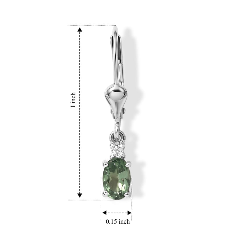 D'Joy Premium Tanzanian Natural Green Apatite and Moissanite 1.00 ctw Lever Back Earrings in Rhodium Over Sterling Silver