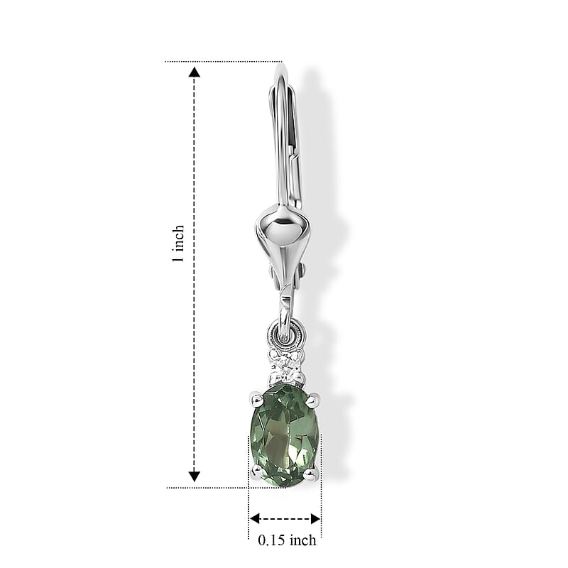 D'Joy Premium Tanzanian Natural Green Apatite and Moissanite 1.00 ctw Lever Back Earrings in Rhodium Over Sterling Silver