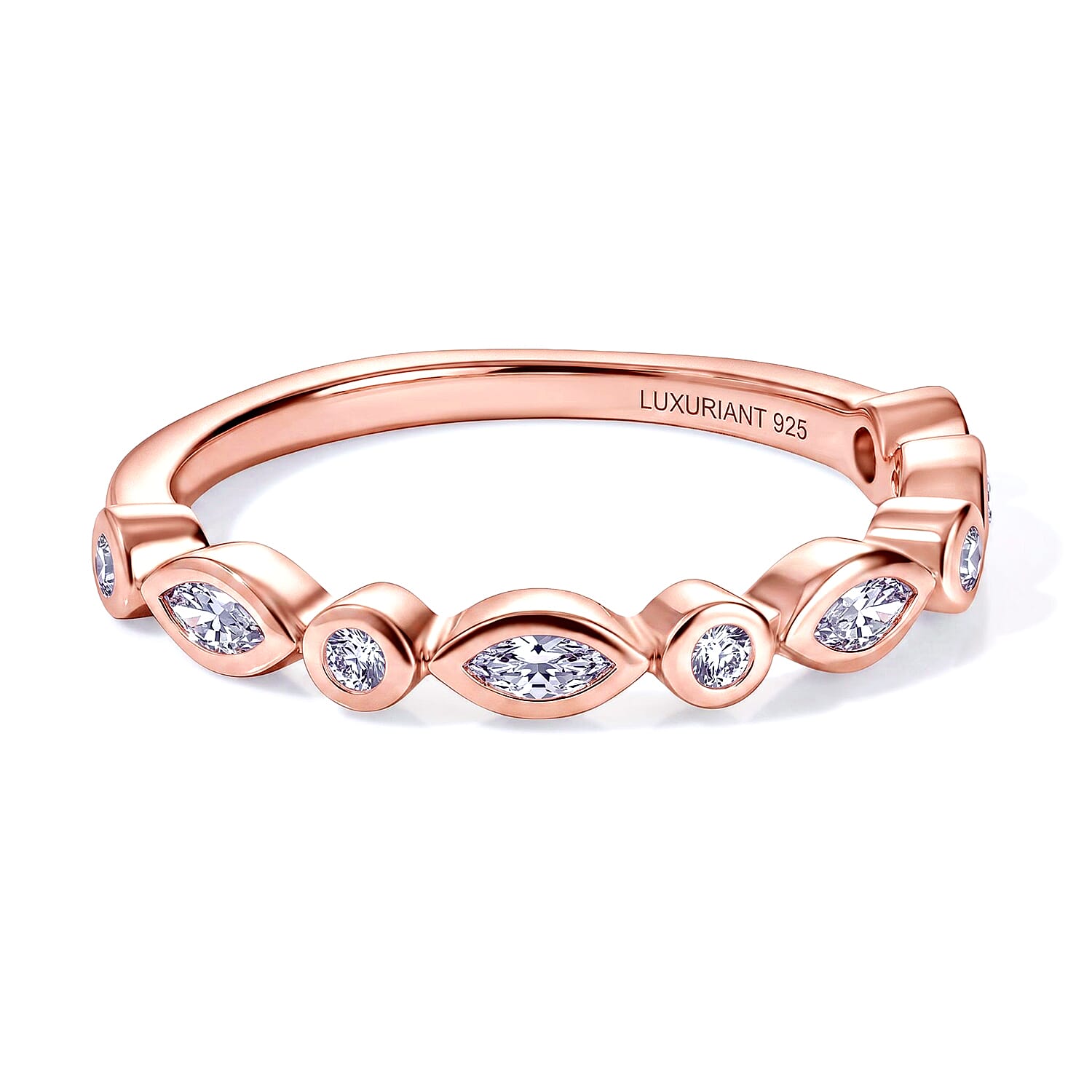 Luxuriant Lab Grown Diamond G-H SI 0.35 ctw Band Ring in 18K Vermeil Rose Gold Over Sterling Silver (Size 5.0)