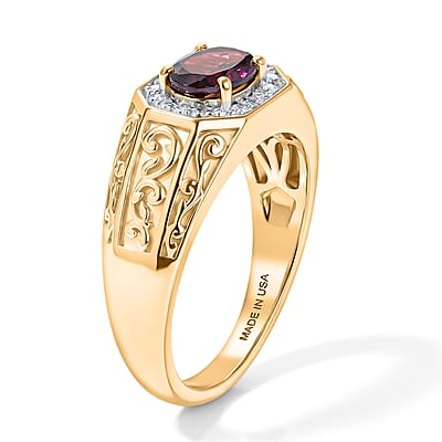 D'Joy Premium Orissa Rhodolite Garnet and Moissanite 1.75 ctw Men's Ring in 18K Vermeil Yellow Gold Over Sterling Silver (Size 9.0)