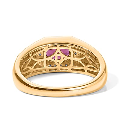 D'Joy Premium Orissa Rhodolite Garnet and Moissanite 1.75 ctw Men's Ring in 18K Vermeil Yellow Gold Over Sterling Silver (Size 9.0)