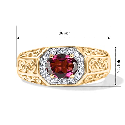 D'Joy Premium Orissa Rhodolite Garnet and Moissanite 1.75 ctw Men's Ring in 18K Vermeil Yellow Gold Over Sterling Silver (Size 9.0)