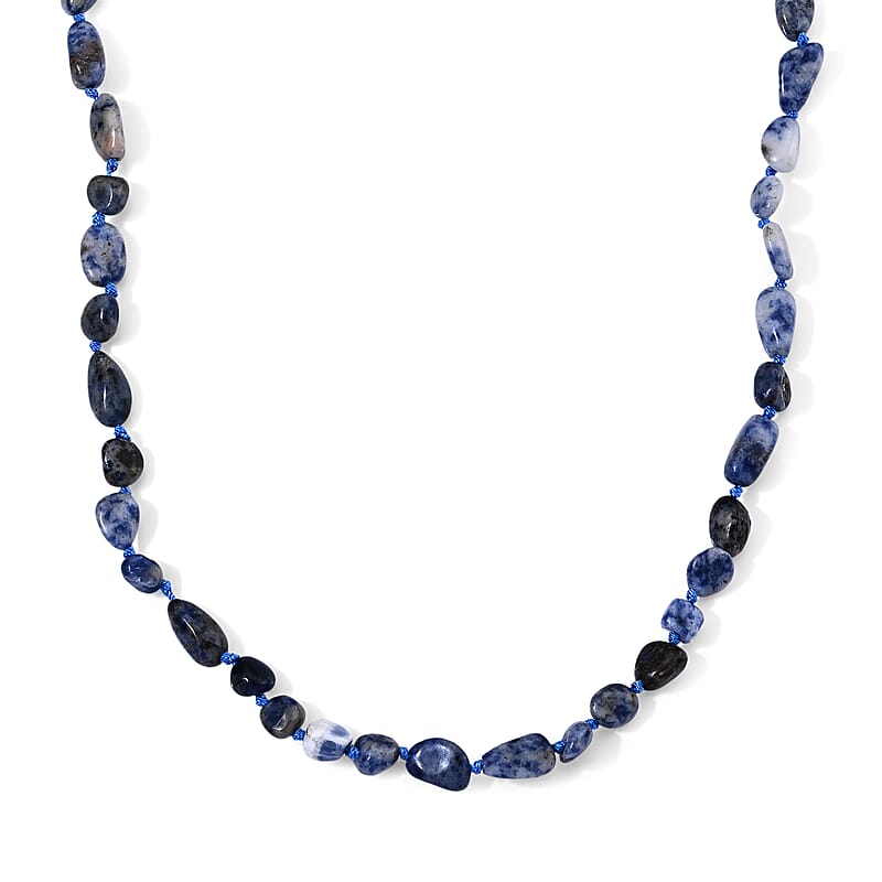 Blue Sodalite 150.00 ctw Beaded Cord Necklace in Stainless Steel 20 Inches
