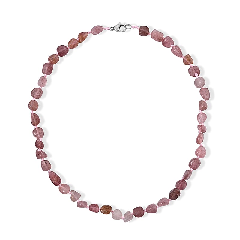 Strawberry Quartz 150.00 ctw Beaded Cord Necklace in Stainless Steel 20 Inches