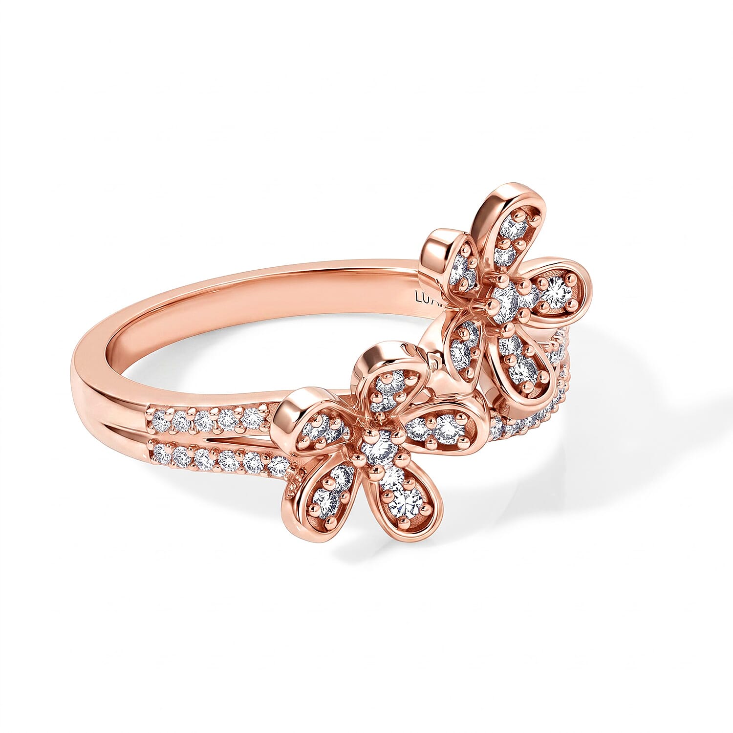 Luxuriant Lab Grown Diamond G-H SI 0.35 ctw Floral Ring in 18K Vermeil Rose Gold Over Sterling Silver (Size 5.0)