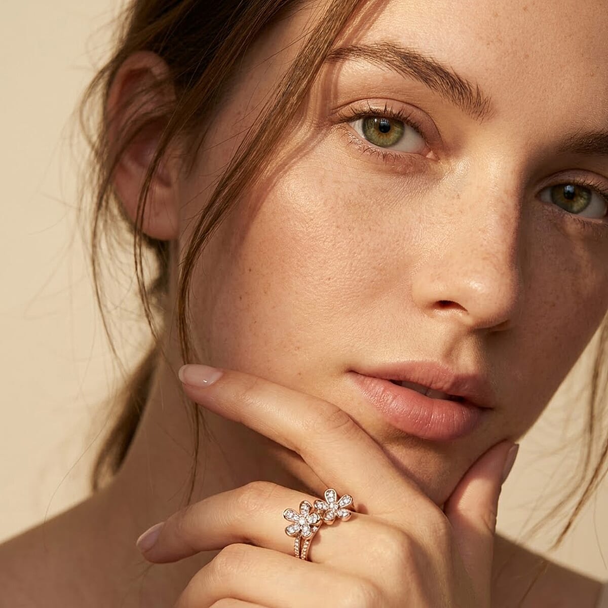Luxuriant Lab Grown Diamond G-H SI 0.35 ctw Floral Ring in 18K Vermeil Rose Gold Over Sterling Silver (Size 5.0)