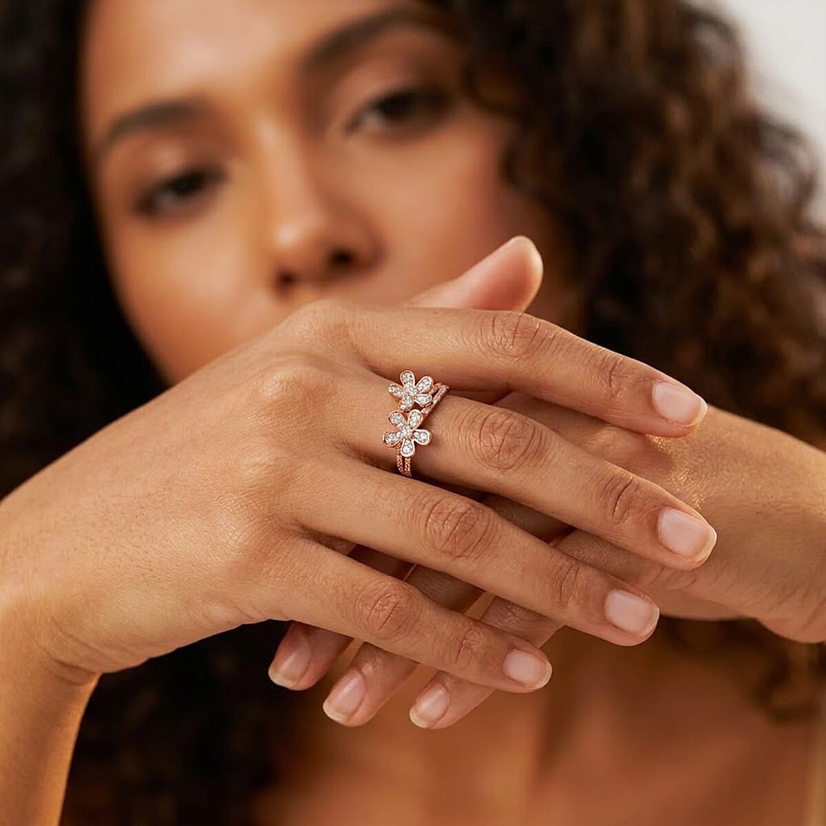 Luxuriant Lab Grown Diamond G-H SI 0.35 ctw Floral Ring in 18K Vermeil Rose Gold Over Sterling Silver (Size 5.0)