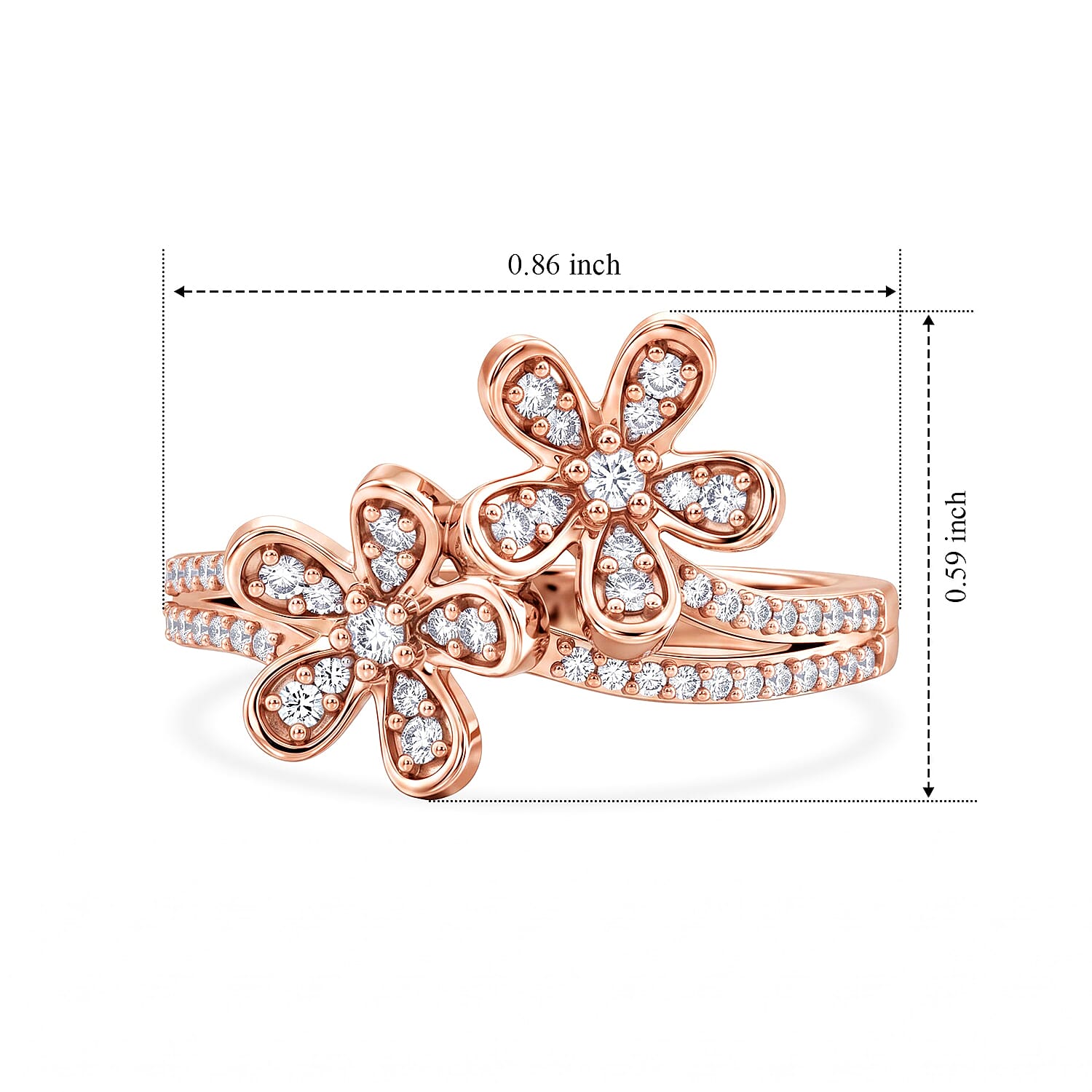 Luxuriant Lab Grown Diamond G-H SI 0.35 ctw Floral Ring in 18K Vermeil Rose Gold Over Sterling Silver (Size 5.0)