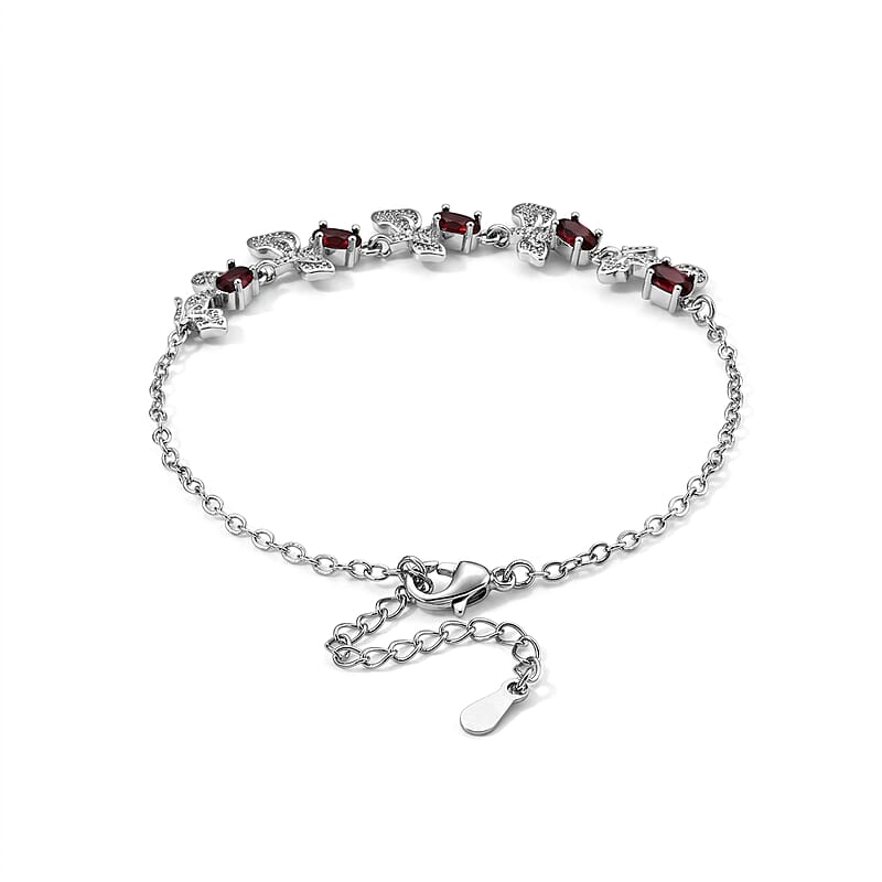 Mozambique Garnet 5.00 ctw Beaded Bracelet in Silvertone Adjustable