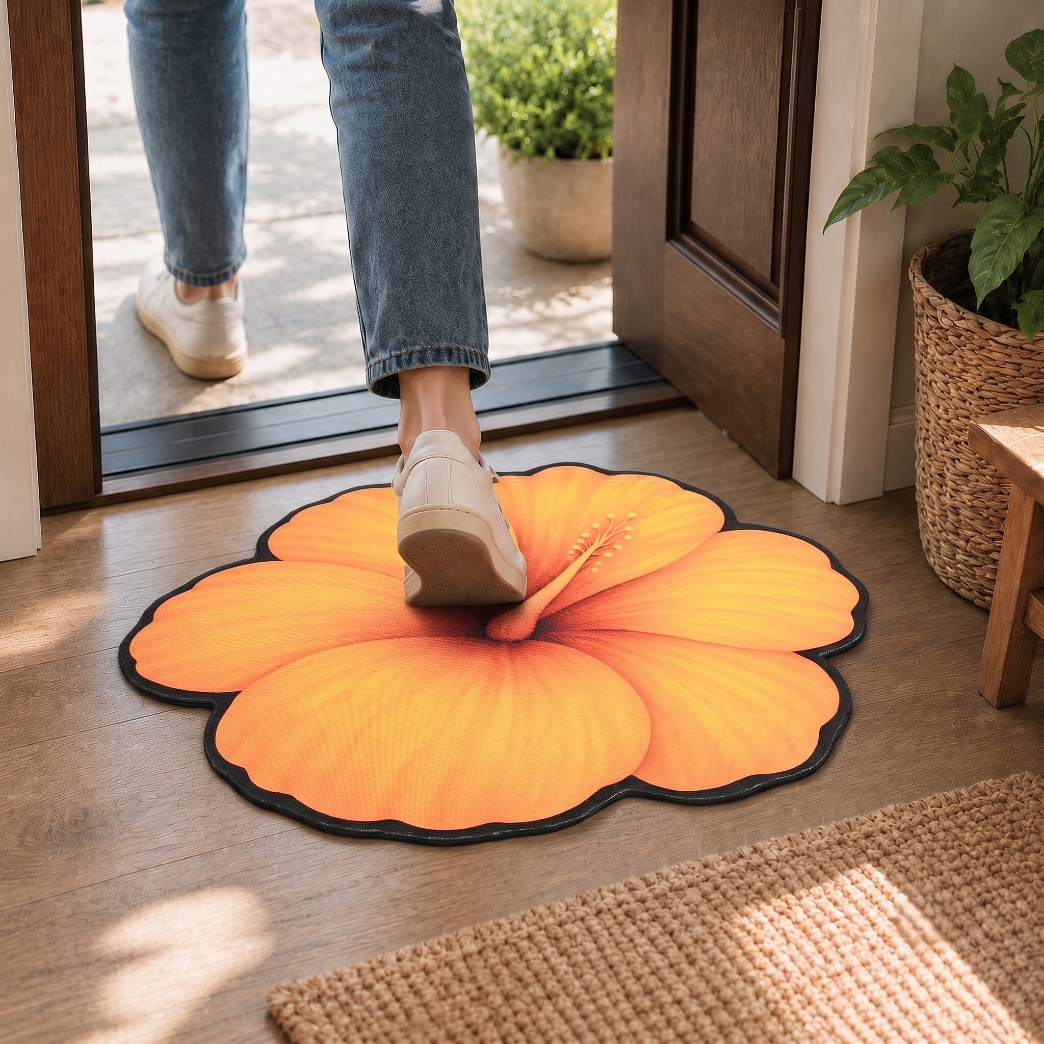 Livmore Yellow Flower Shape Rubber Indoor Mat