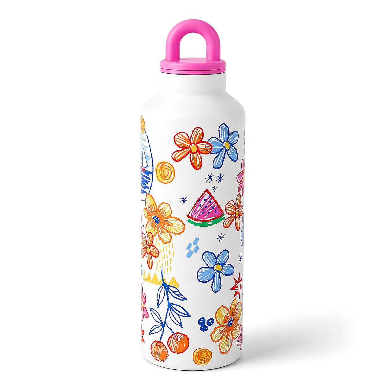Flower Printed Stainless Steel 500ml Water Bottle with Plastic Lid