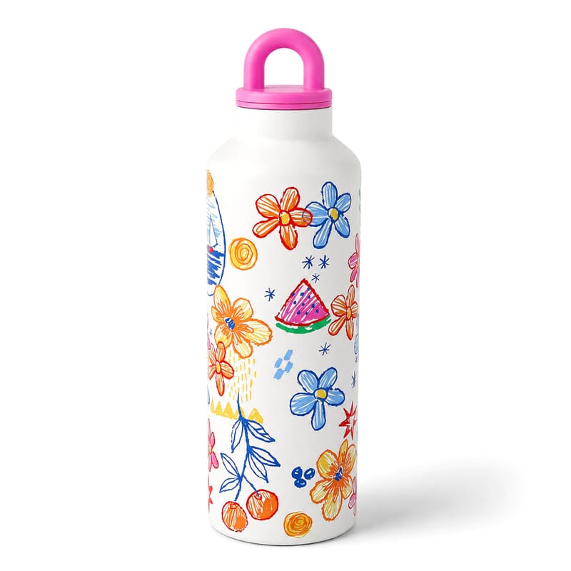 Flower Printed Stainless Steel 500ml Water Bottle with Plastic Lid