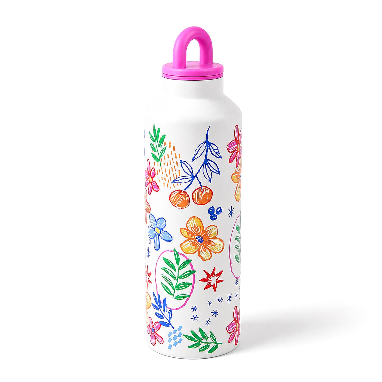 Flower Printed Stainless Steel 500ml Water Bottle with Plastic Lid