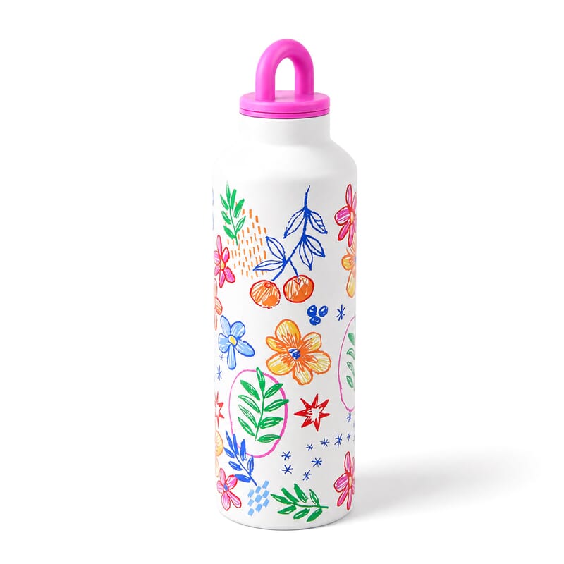 Flower Printed Stainless Steel 500ml Water Bottle with Plastic Lid
