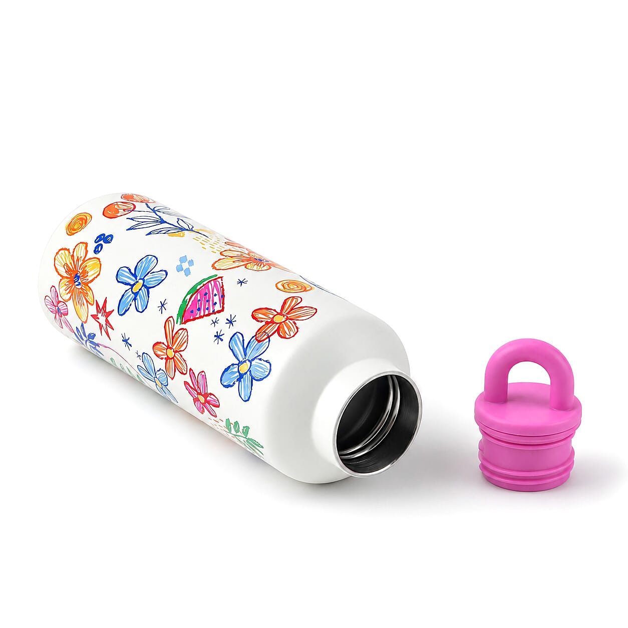Flower Printed Stainless Steel 500ml Water Bottle with Plastic Lid