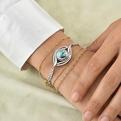 D'Joy Passport to Israel Blue Moon Turquoise 4.00 ctw Bracelet in Sterling Silver (6.50-8.0In)