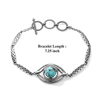 D'Joy Passport to Israel Blue Moon Turquoise 4.00 ctw Bracelet in Sterling Silver (6.50-8.0In)