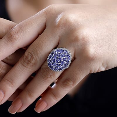 Tanzanite and White Zircon 4.60 ctw Ring in Rhodium Over Sterling Silver (Size 6.5)
