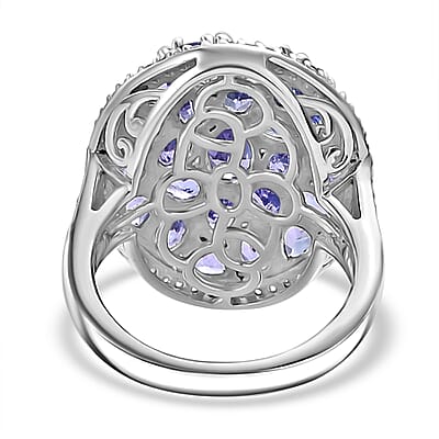 Tanzanite and White Zircon 4.60 ctw Ring in Rhodium Over Sterling Silver (Size 6.5)