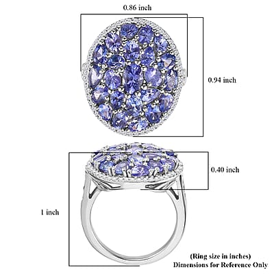 Tanzanite and White Zircon 4.60 ctw Ring in Rhodium Over Sterling Silver (Size 6.5)
