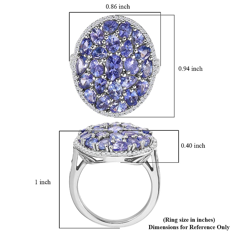 Tanzanite and White Zircon 4.60 ctw Ring in Rhodium Over Sterling Silver (Size 6.5)