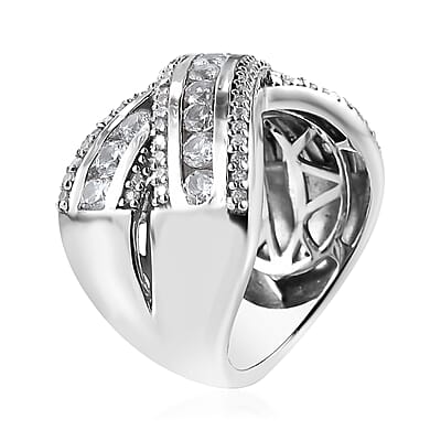Premium White Zircon 2.20 ctw Ring in Rhodium Over Sterling Silver (Size 7.0)