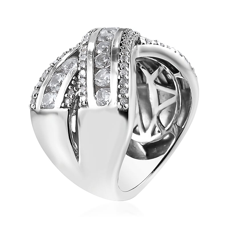 Premium White Zircon 2.20 ctw Ring in Rhodium Over Sterling Silver (Size 7.0)