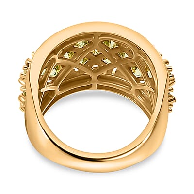 Hebei Peridot and White Zircon 3.90 ctw Ring in 18K Vermeil Yellow Gold Over Sterling Silver (Size 7.5)