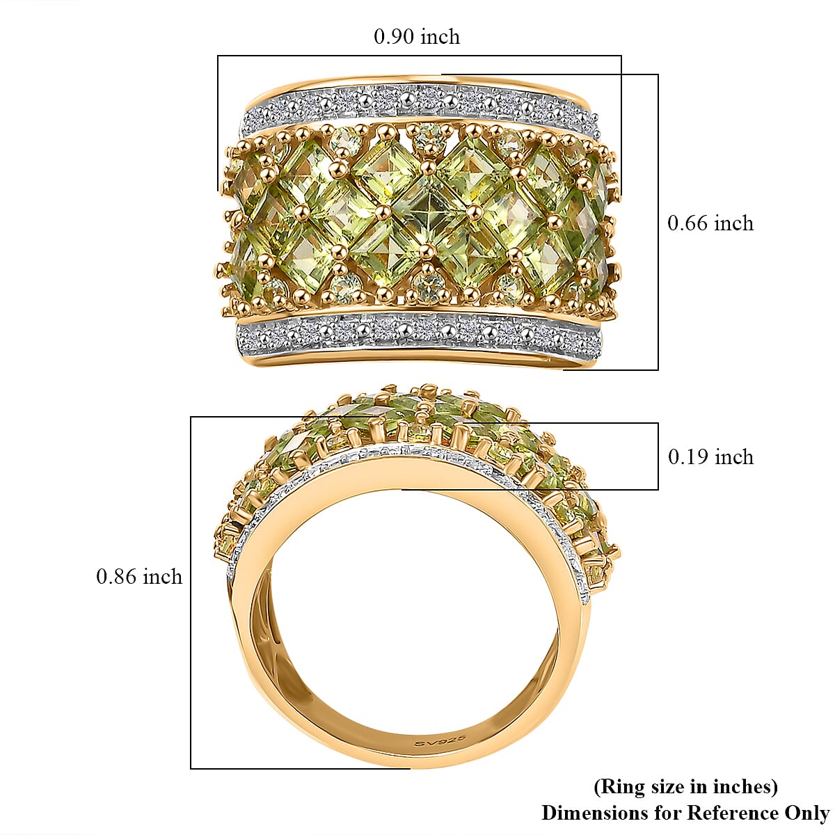 Hebei Peridot and White Zircon 3.90 ctw Ring in 18K Vermeil Yellow Gold Over Sterling Silver (Size 7.5)
