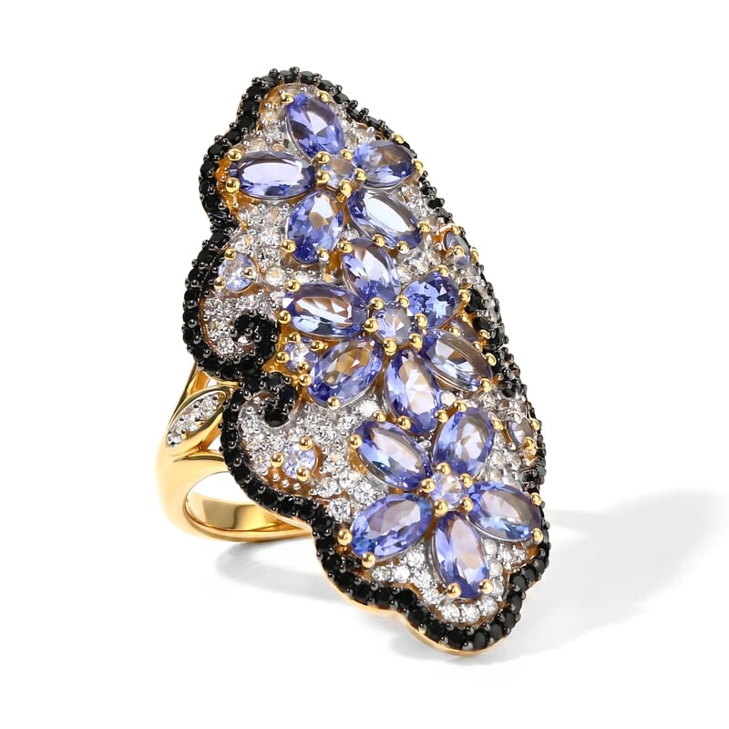 Tanzanite and Multi Gemstone 5.80 ctw Ring in 18K Vermeil Yellow Gold Over Sterling Silver (Size 7.0)