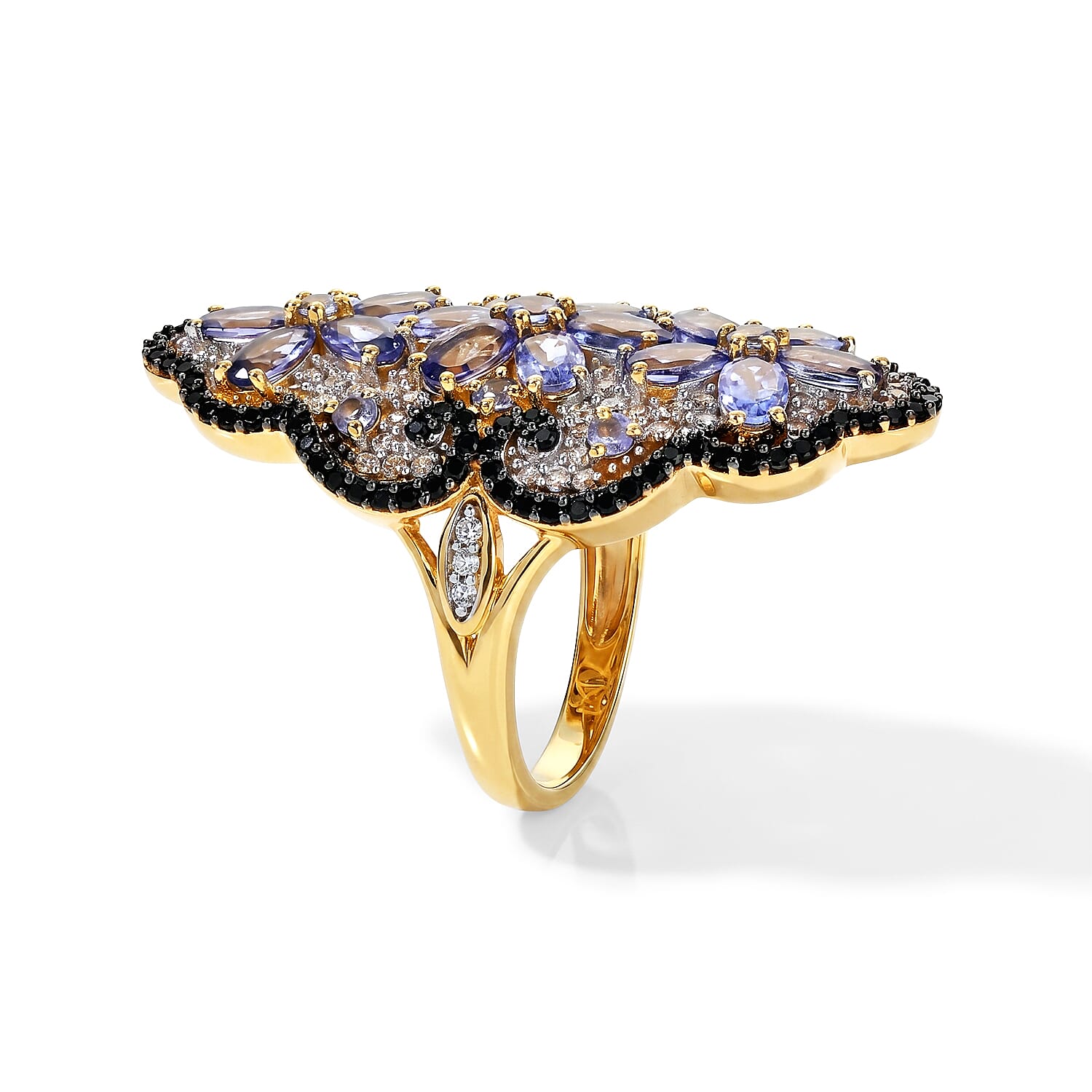 Tanzanite and Multi Gemstone 5.80 ctw Ring in 18K Vermeil Yellow Gold Over Sterling Silver (Size 7.0)