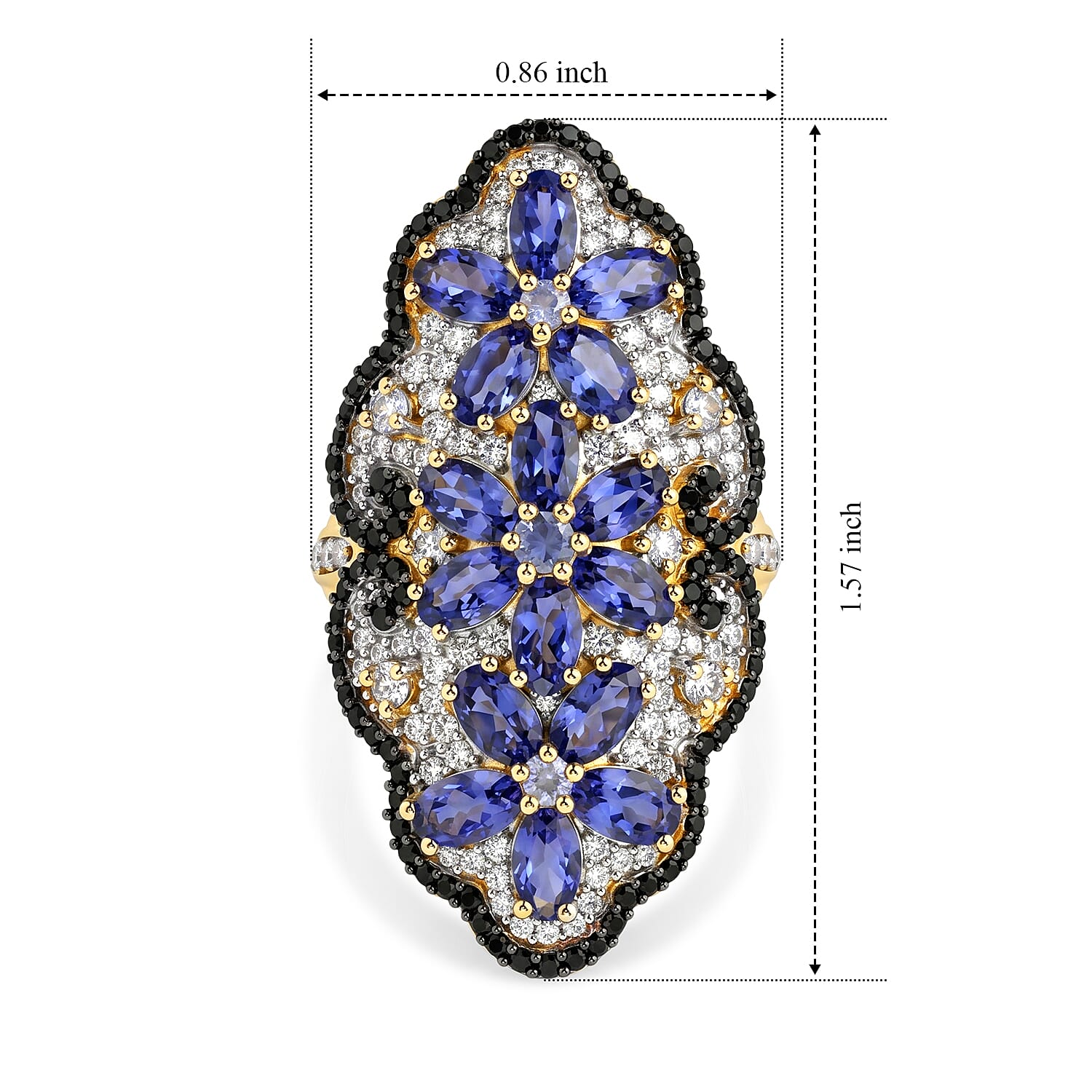 Tanzanite and Multi Gemstone 5.80 ctw Ring in 18K Vermeil Yellow Gold Over Sterling Silver (Size 7.0)