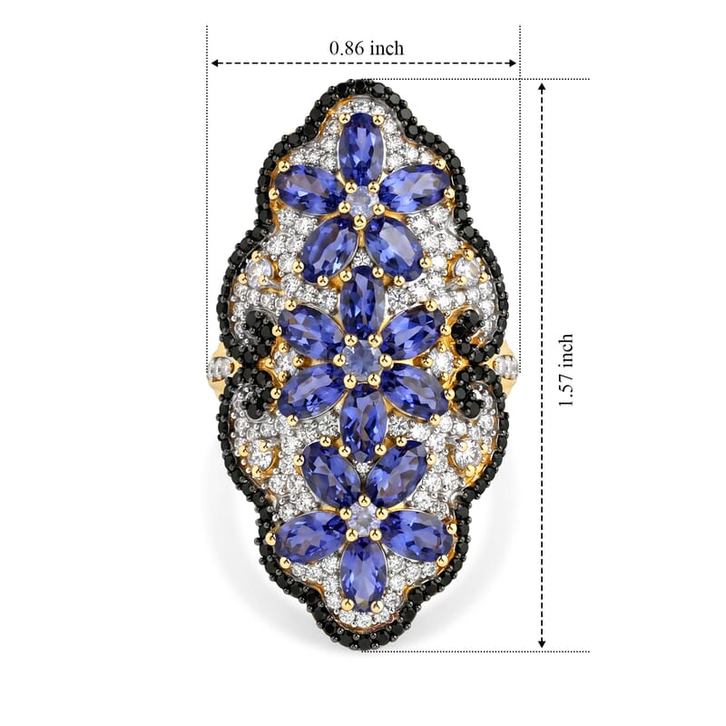 Tanzanite and Multi Gemstone 5.80 ctw Ring in 18K Vermeil Yellow Gold Over Sterling Silver (Size 7.0)