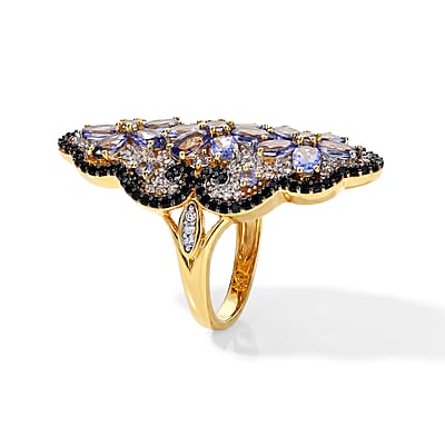 Tanzanite and Multi Gemstone 5.80 ctw Ring in 18K Vermeil Yellow Gold Over Sterling Silver (Size 8.0)