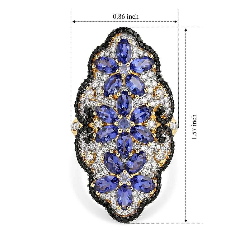 Tanzanite and Multi Gemstone 5.80 ctw Ring in 18K Vermeil Yellow Gold Over Sterling Silver (Size 8.0)