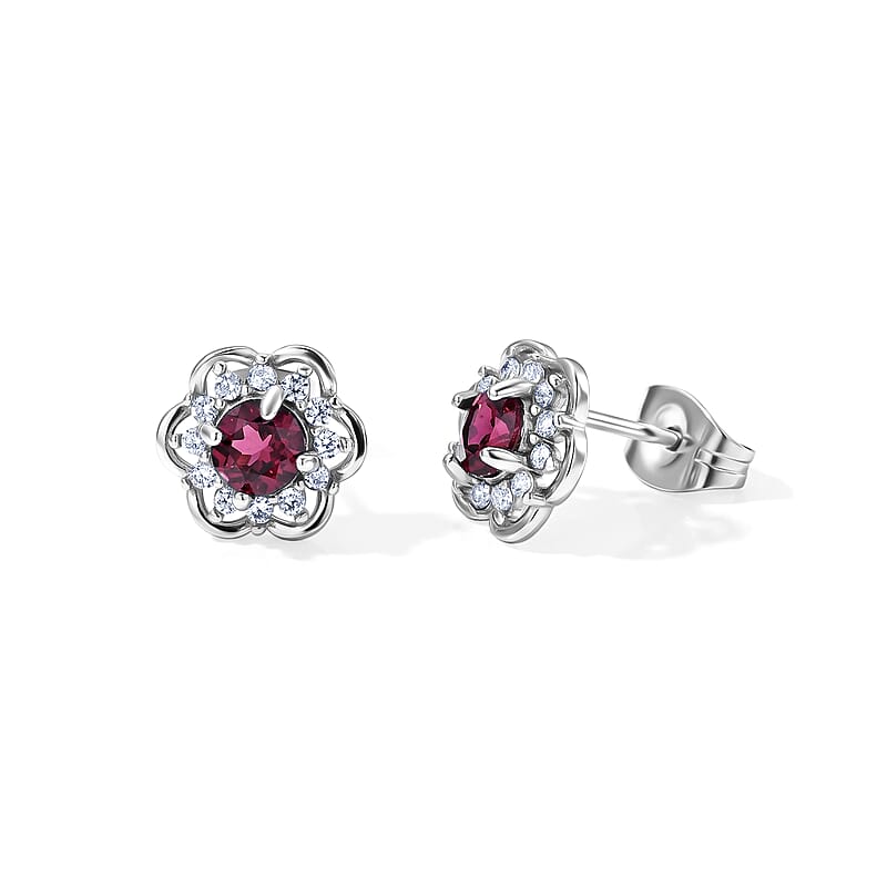 Mozambique Garnet and Simulated Diamond 7.00 ctw Beaded Earrings in Silvertone