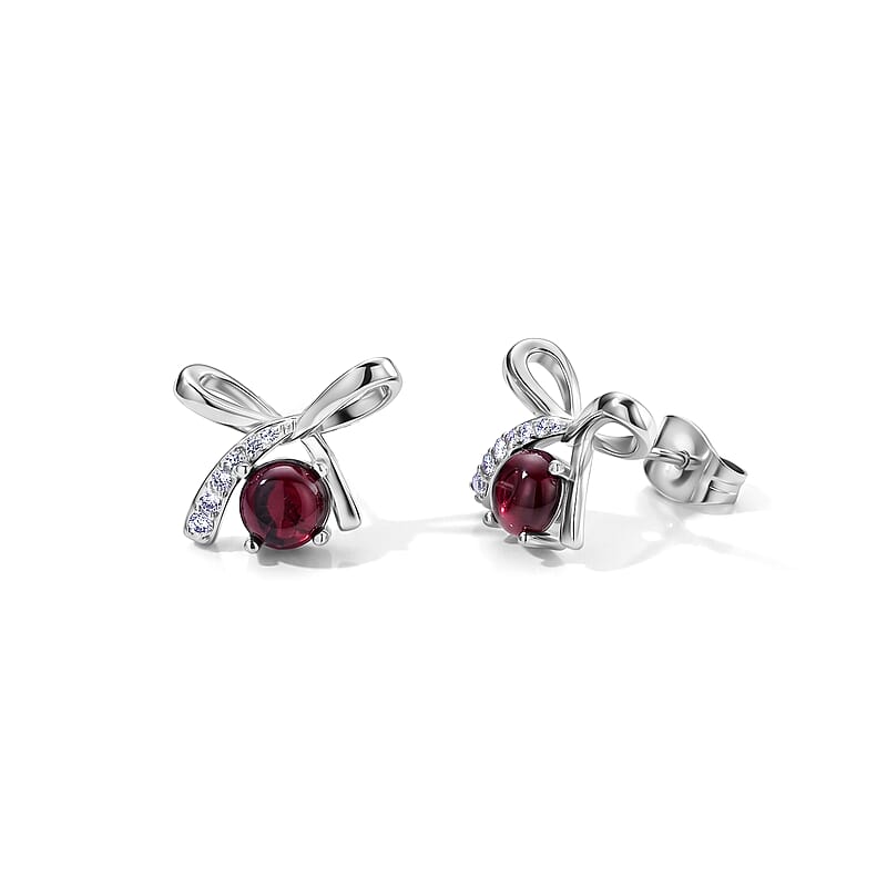 Mozambique Garnet and Simulated Diamond 6.00 ctw Beaded Earrings in Silvertone