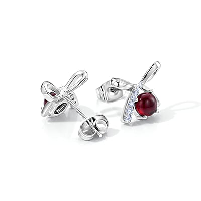 Mozambique Garnet and Simulated Diamond 6.00 ctw Beaded Earrings in Silvertone